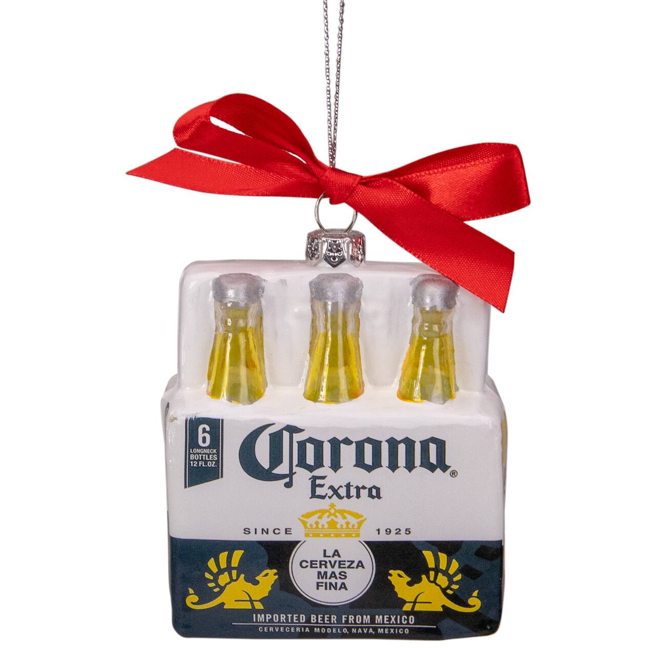 6ct. 3.5" Red, White & Yellow Corona Six Pack Glass Christmas Ornaments